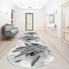 Dot Taban- Tüy Desenli Gri Renkli Oval Halı Dod Taban - 120 x 600