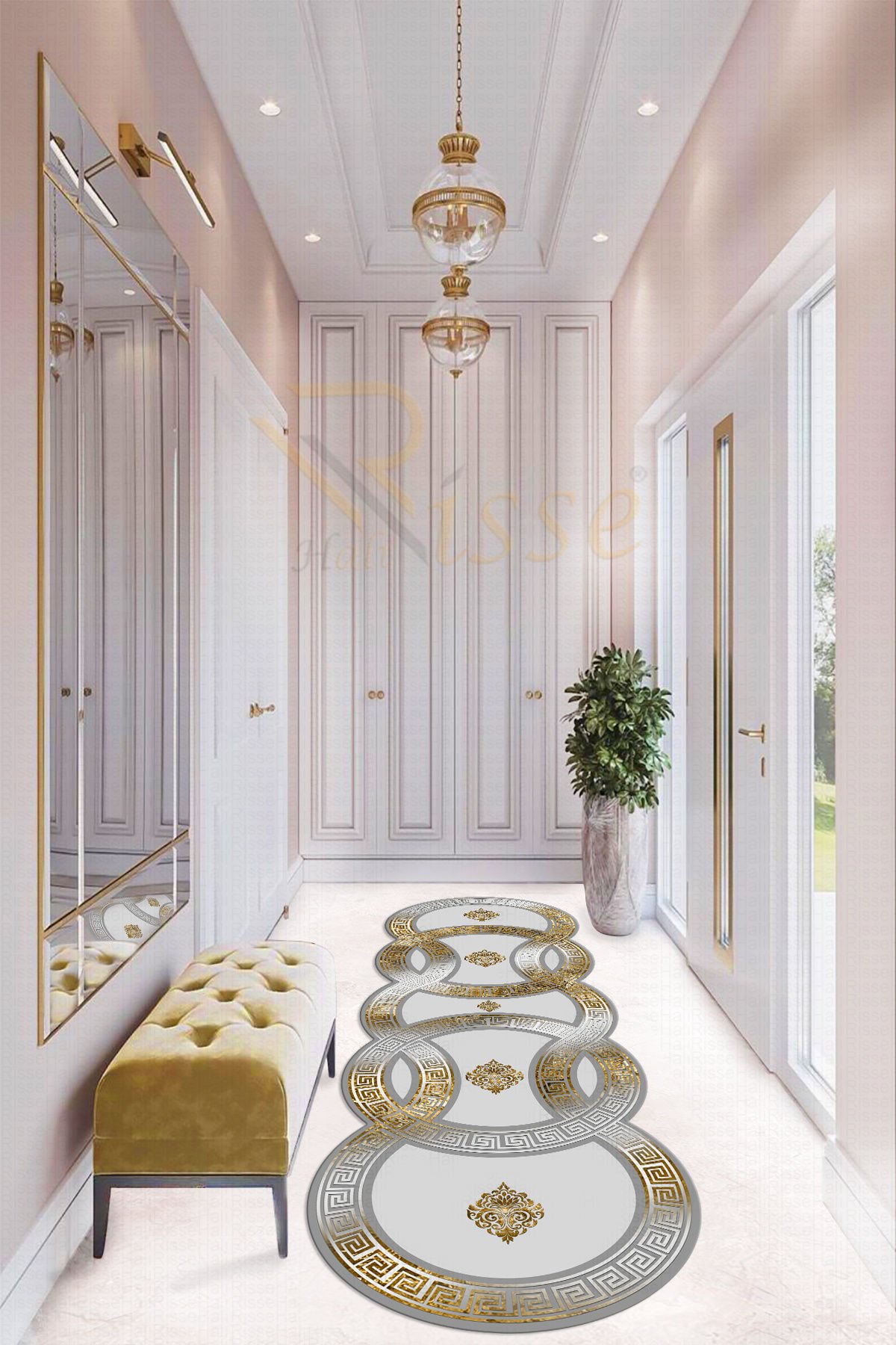Dot Taban- New Trend Yollu Gold Gri Renkli Versa Desenli Yolluk Ve Salon Halısı