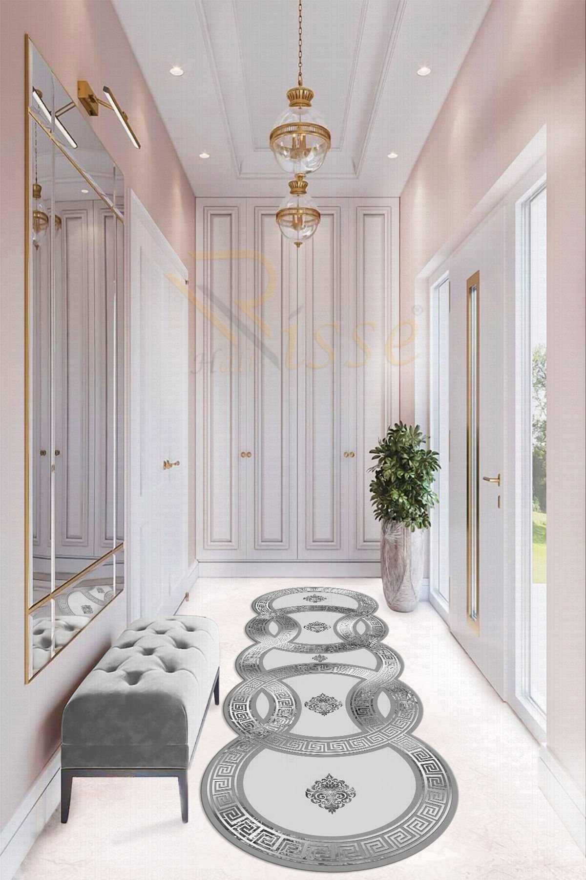 Dot Taban- New Trend Yollu Gri Renkli Versa Desenli Salon Halısı