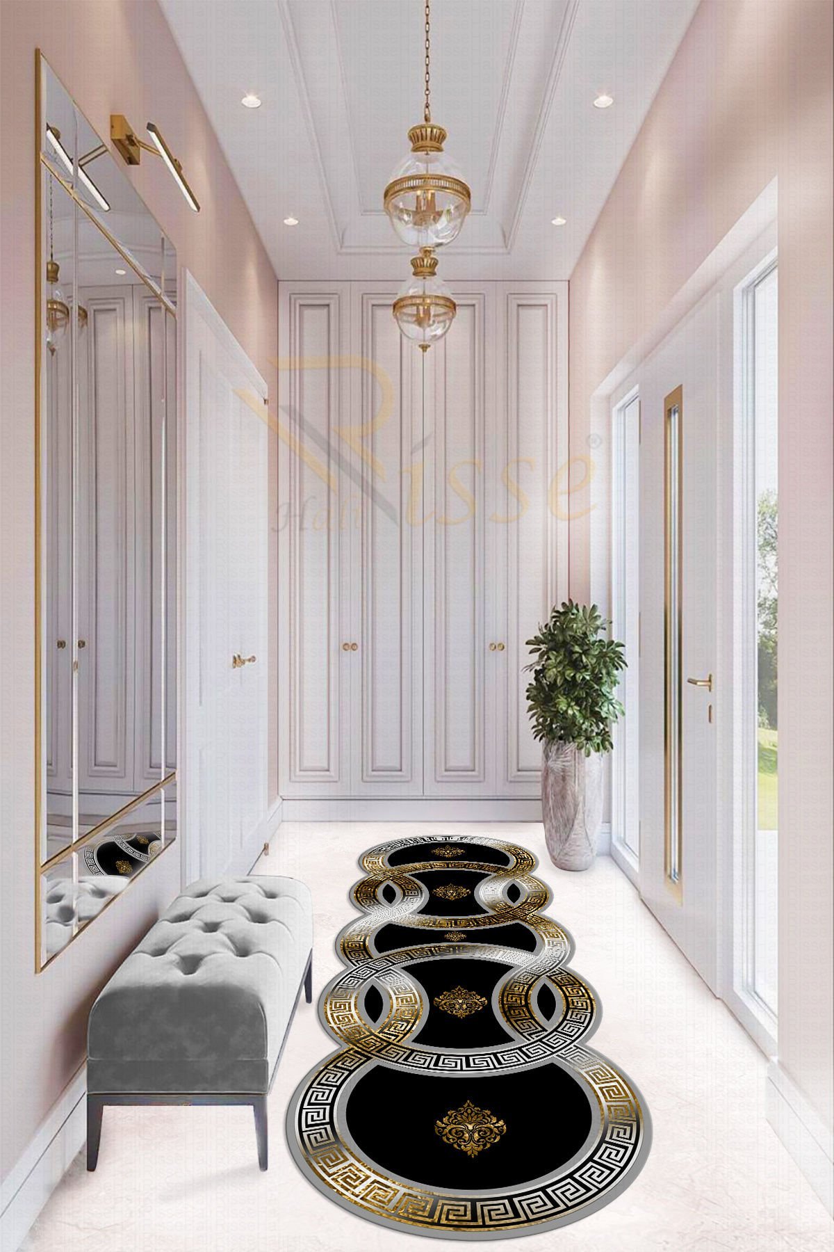 Dot Taban- New Trend Yollu Gri Siyah Renkli Versa Desenli Yolluk Ve Salon Halısı