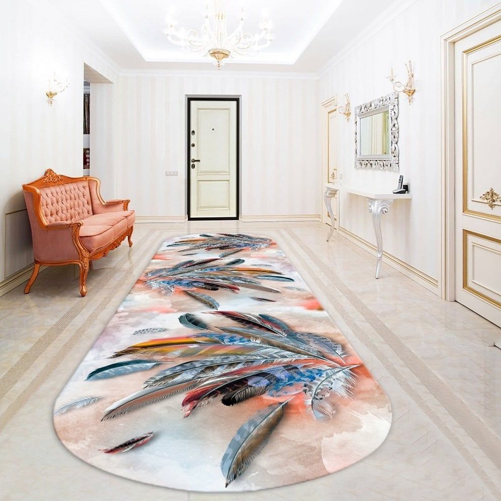 Dot Taban- Tüy Desenli Kırmızı Krem Oval Salon Halısı
