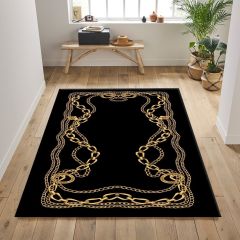 Dot Taban- Zincir Desenli Siyah Salon Halısı