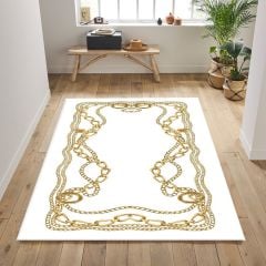 Dot Taban- Zincir Desenli Beyaz Salon Halısı