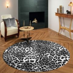 Yuvarlak Gri Leopar Desenli Halı