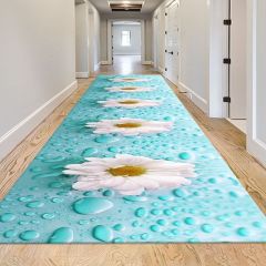 Dot Taban- Papatya Desenli Mavi Renkli Salon Ve Yolluk Halısı