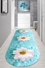 Dot Taban- Papatya Desenli Mavi Renkli Oval Salon Ve Yolluk Halısı