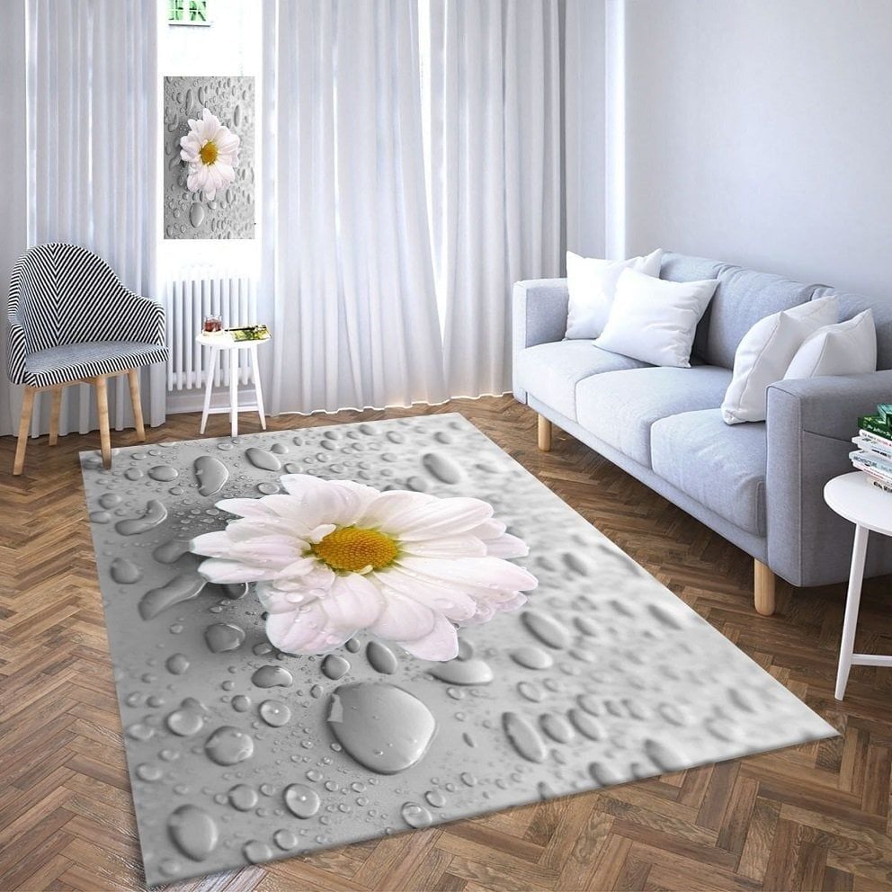 Dot Taban- Papatya Desenli Gri Renkli Salon Halısı