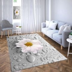 Dot Taban- Papatya Desenli Gri Renkli Salon Halısı