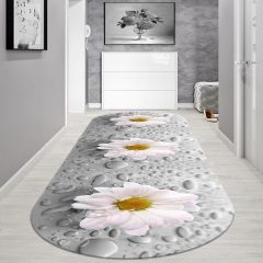 Dot Taban- Papatya Desenli Gri Renkli Oval Salon Ve Yolluk Halısı Dod Taban - 80 x 350