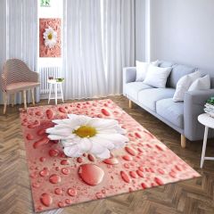Dot Taban- Papatya Desenli Pembe Renkli Salon Halısı