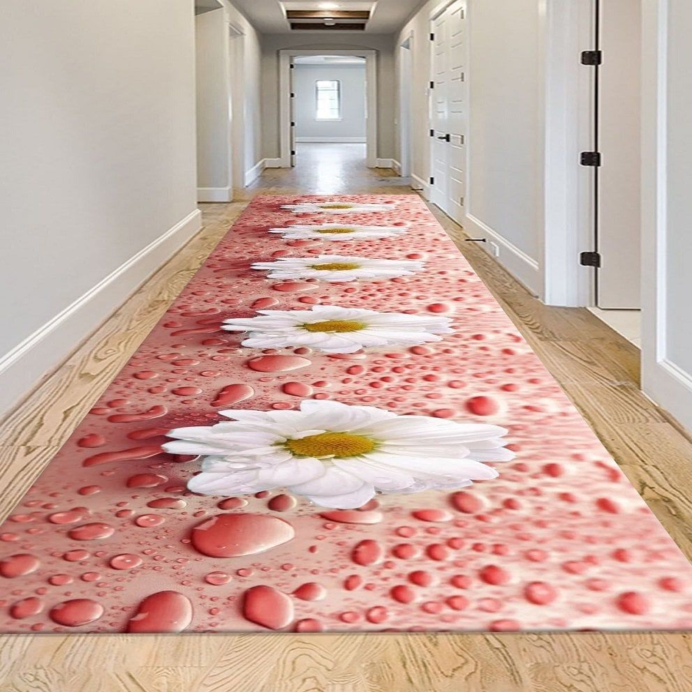 Dot Taban- Papatya Desenli Pembe Renkli Salon Ve Yolluk Halısı