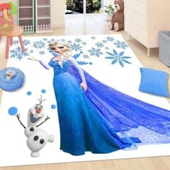 Dot Taban- Elsa Renkli Ve Sevimli Kardan Adam Desenli Çocuk Halısı
