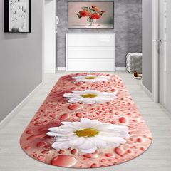 Dot Taban- Papatya Desenli Pembe Renkli Oval Salon Ve Yolluk Halısı
