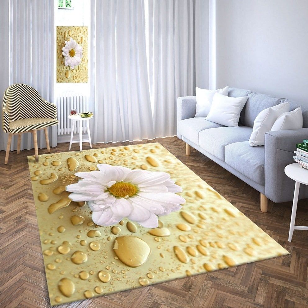 Dot Taban- Papatya Desenli Sarı Renkli Salon Halısı