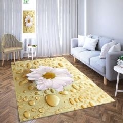 Dot Taban- Papatya Desenli Sarı Renkli Salon Halısı