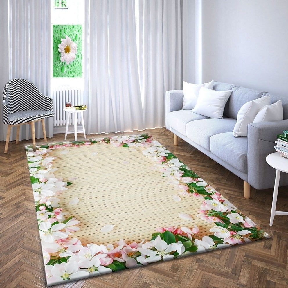 Dot Taban- Çiçek Desenli Tahta Efektli Salon Halısı