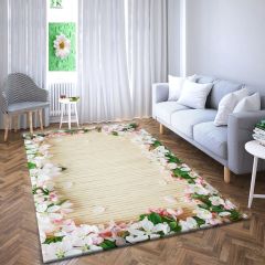 Dot Taban- Çiçek Desenli Tahta Efektli Salon Halısı