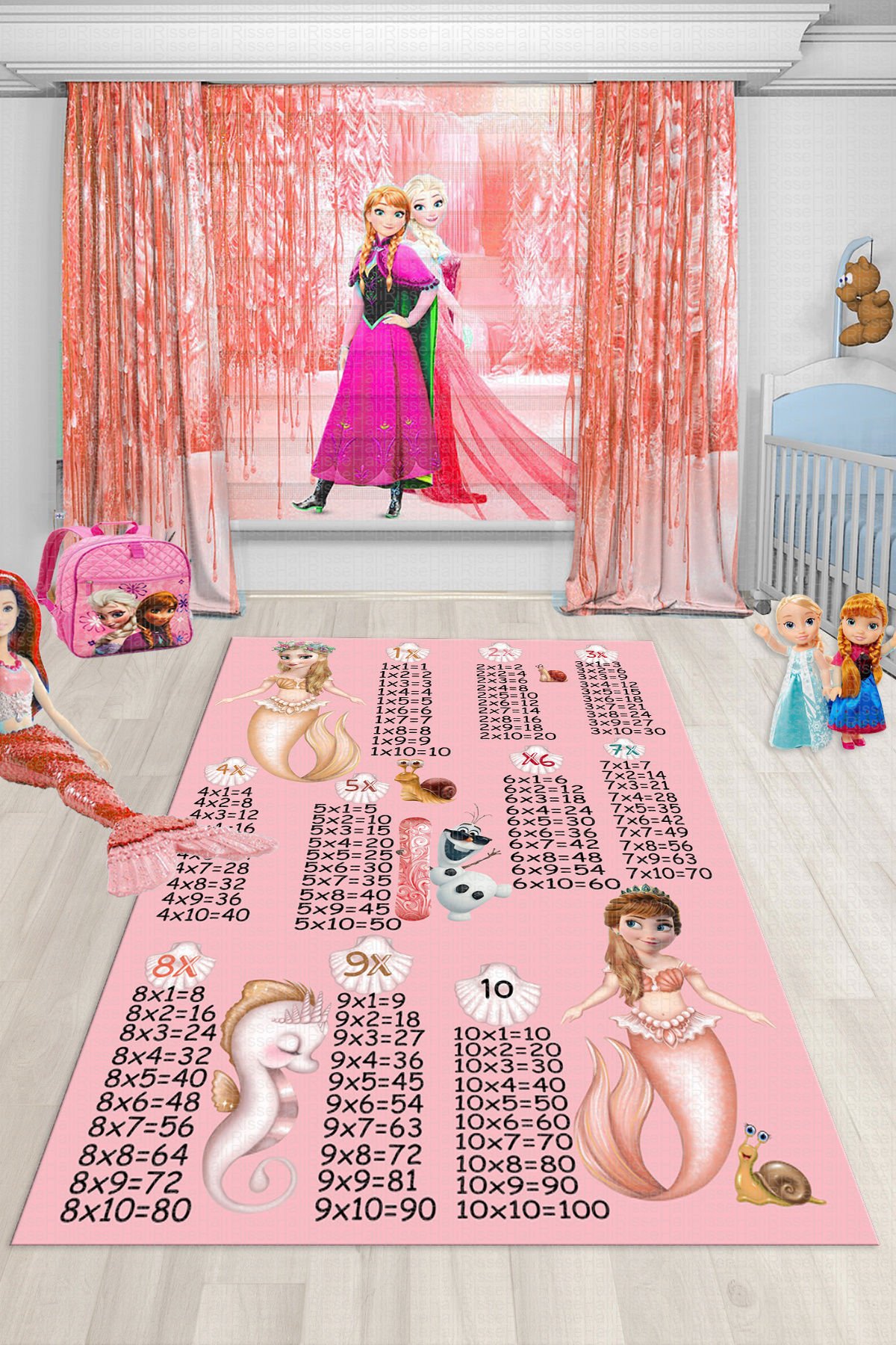 Dot Taban- Elsa Ve Anna Desenli Pembe Çocuk Salon Halısı
