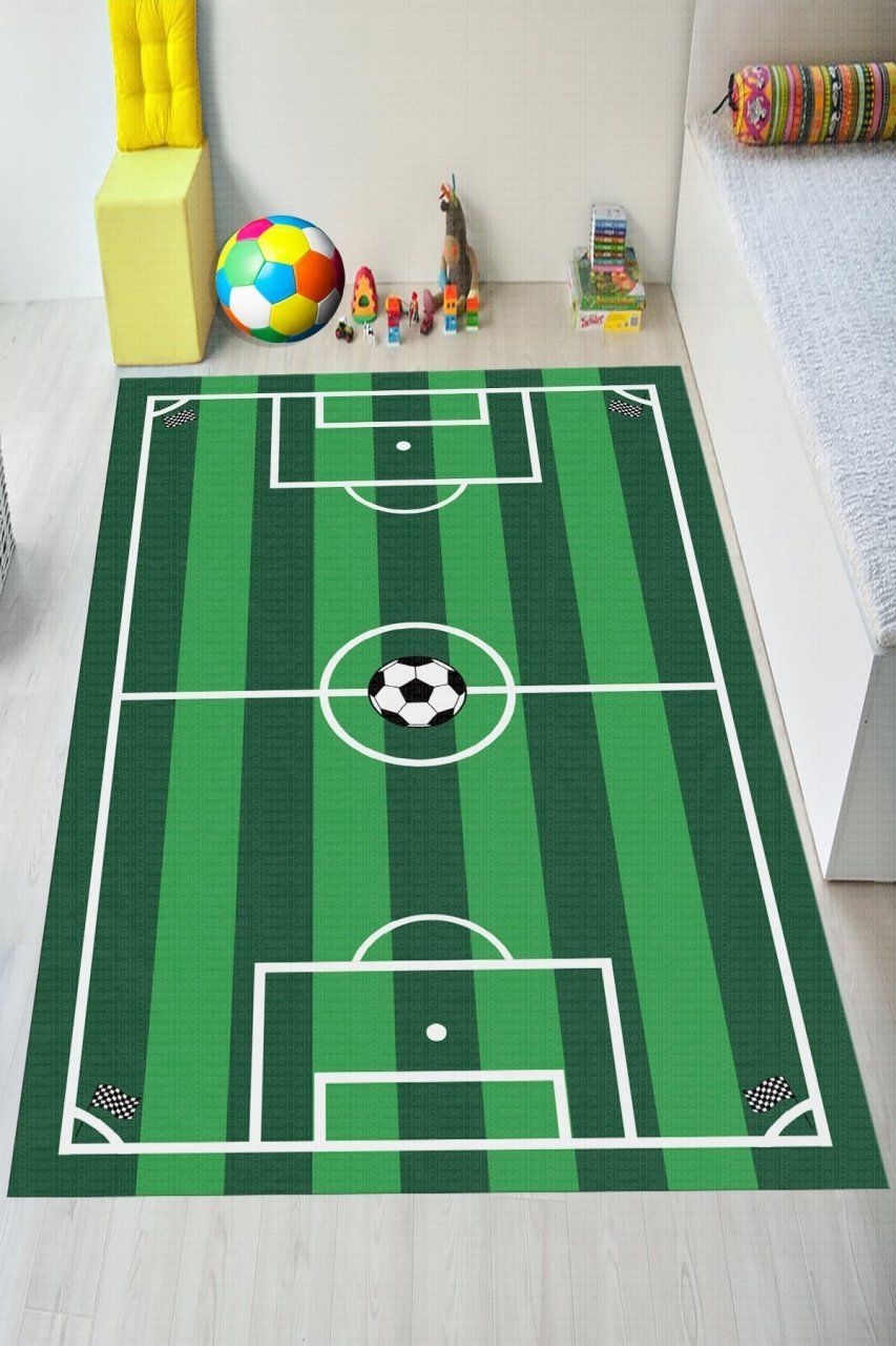 Dot Taban- Futbol Sahası Desenli Yeşil Renkli Modern Çocuk Odası Halısı