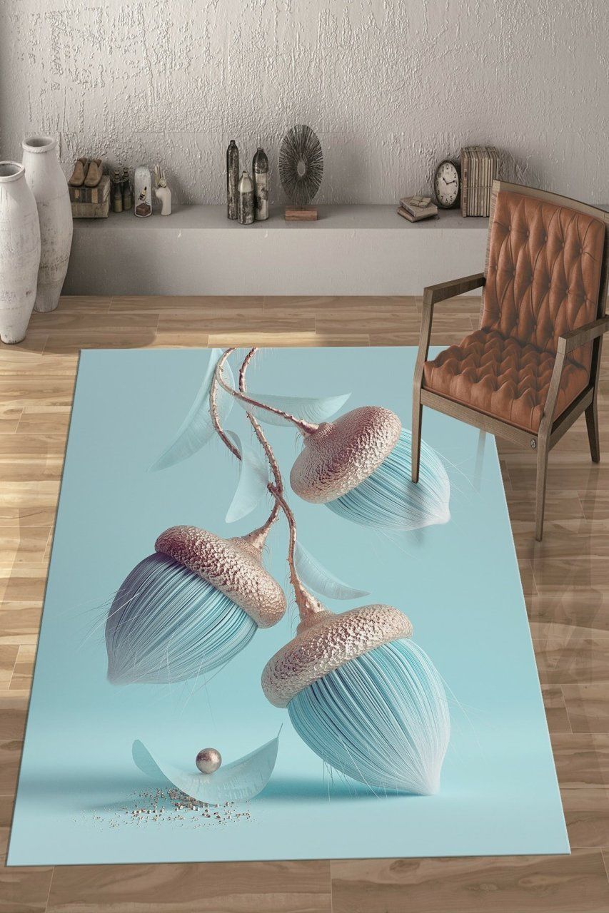Dot Taban- Salkım Desenli Mavi Renkli Salon Halısı