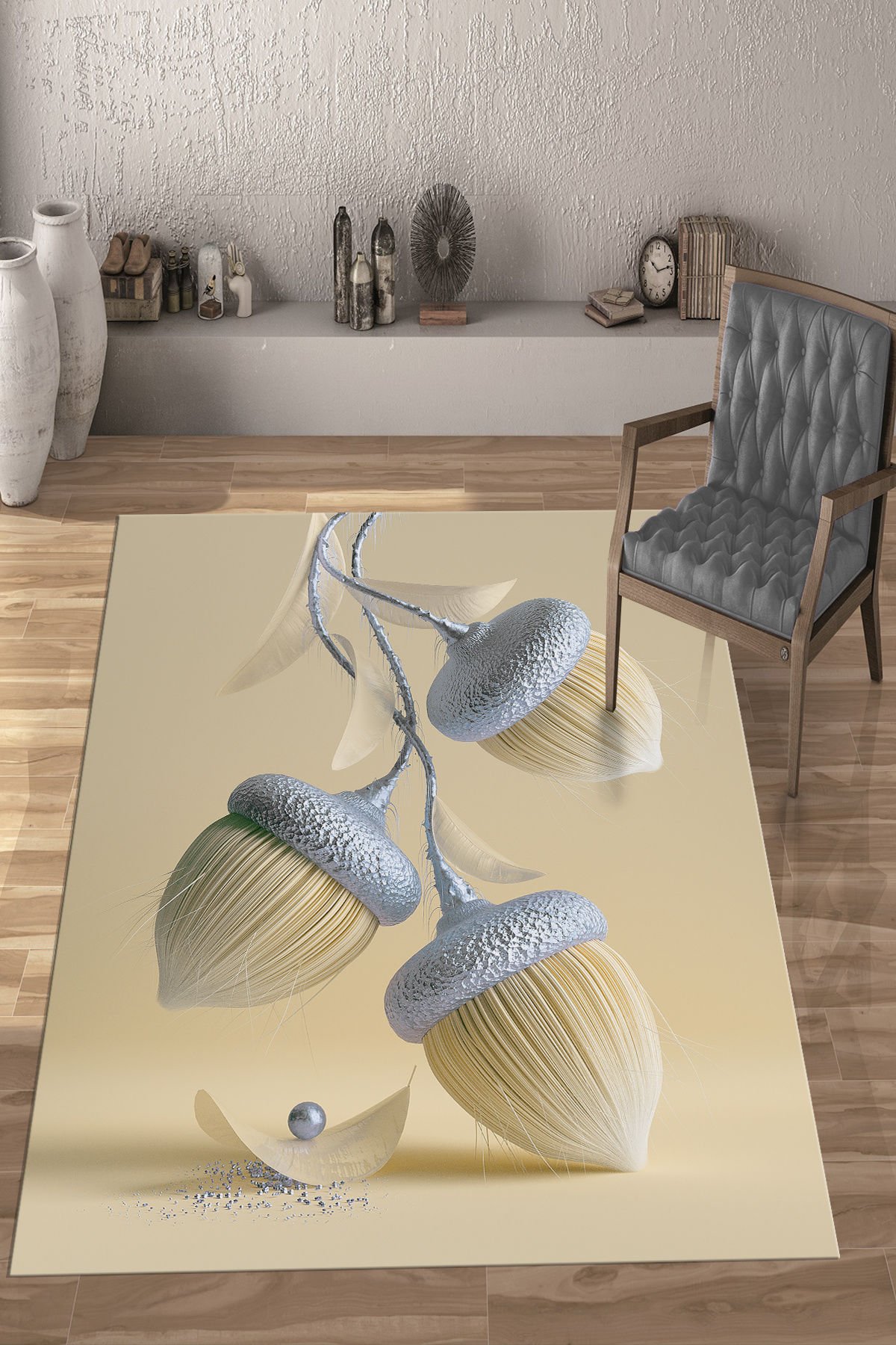 Dot Taban- Salkım Desenli Sarı Renkli Salon Halısı