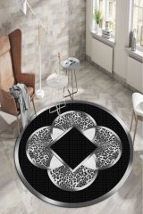 Gümüş Halka Desenli Leopar Efektli Yuvarlak Salon Halısı