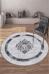 Gri Varak Desenli Yuvarlak Salon Halısı