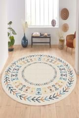 New Iskandinav Yuvarlak Yıkanılabilir Dekoratif Kilim Desenli Halı