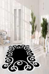 Dot Taban- Siyah Beyaz Lazer Kesimli Yuvarlak Desenli Salon Halısı