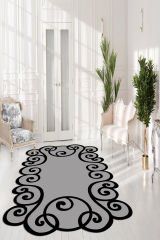 Dot Taban- Siyah Gri Lazer Kesimli Yuvarlak Desenli Salon Halısı