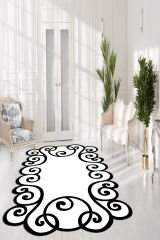 Dot Taban- Siyah Krem Lazer Kesimli Yuvarlak Desenli Salon Halısı