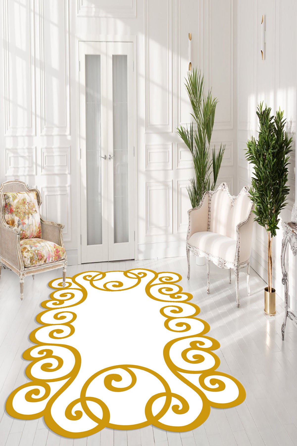 Dot Taban- Krem Gold Lazer Kesimli Yuvarlak Desenli Salon Halısı