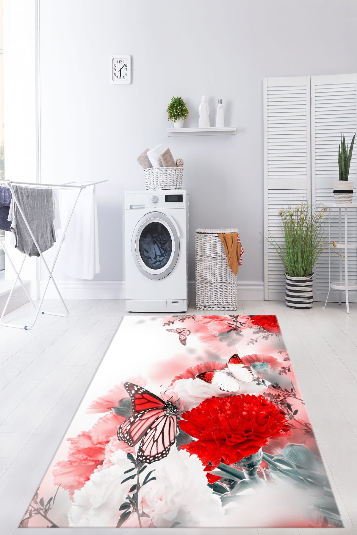 Dot Taban- Kırmızı Kelebek Desenli Çamaşır Odası Ve Salon Halısı