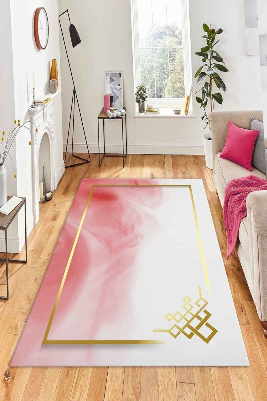 Dot Taban-  Pembe Efektli Gold Çizgili Yolluk Ve Salon Halısı