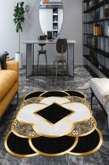 Dot Taban- Gold Halka Desenli Leopar Efektli Salon Halısı