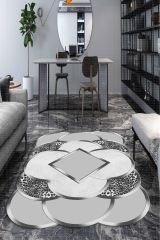 Dot Taban- Gümüş Halka Desenli Leopar Efektli Salon Halısı