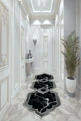 Dot Taban- Lazer Kesim Siyah Gümüş Renkli Yıldırım Mermer Desenli Yolluk Ve Salon Halısı