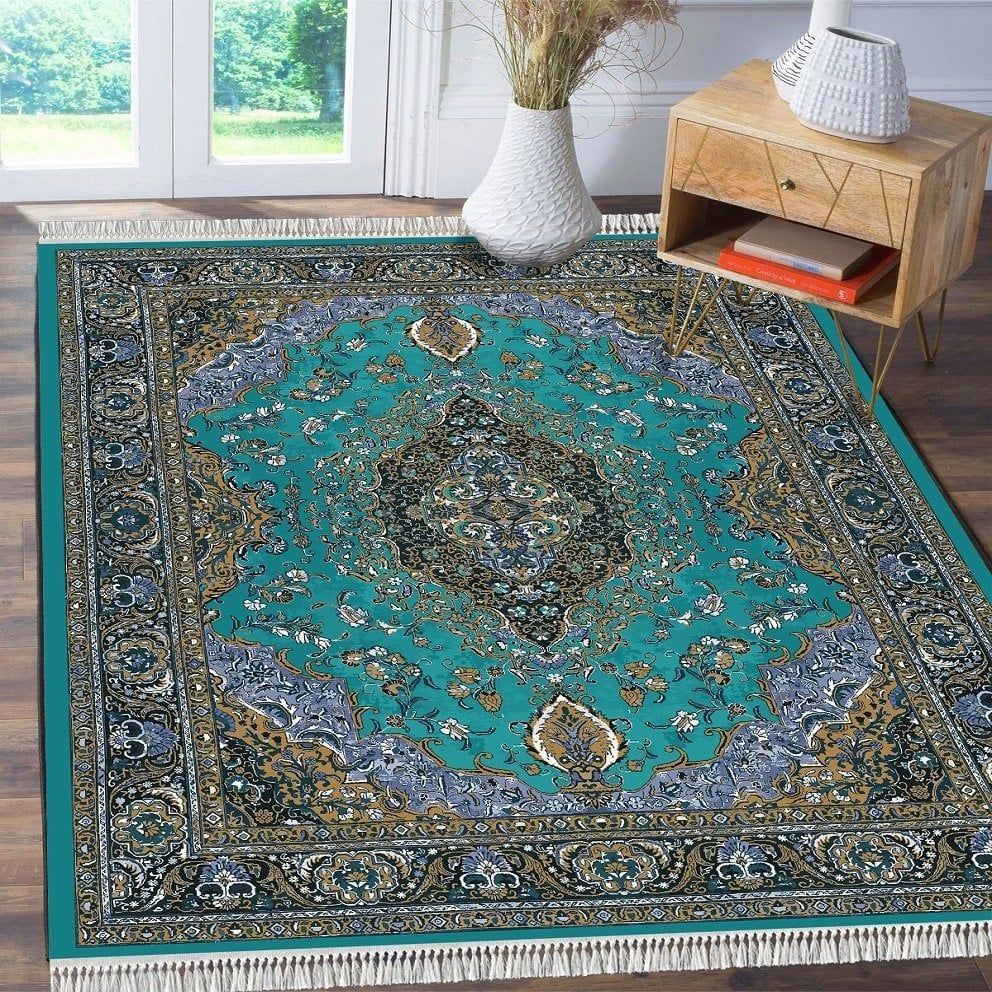 Dot Taban-  Turkuaz Antik Desenli Salon Halısı