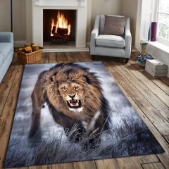 Dot Taban- 3D Yırtıcı Aslan Desenli Salon Halısı