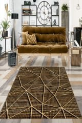 Dot Taban- Decozade 3D Çizgili Bej Kaydırmaz Makinede yıkanır leke tutmaz Salon Halısı