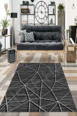 Dot Taban- Decozade 3D Çizgili Gri Kaydırmaz Makinede yıkanır leke tutmaz Salon Halısı