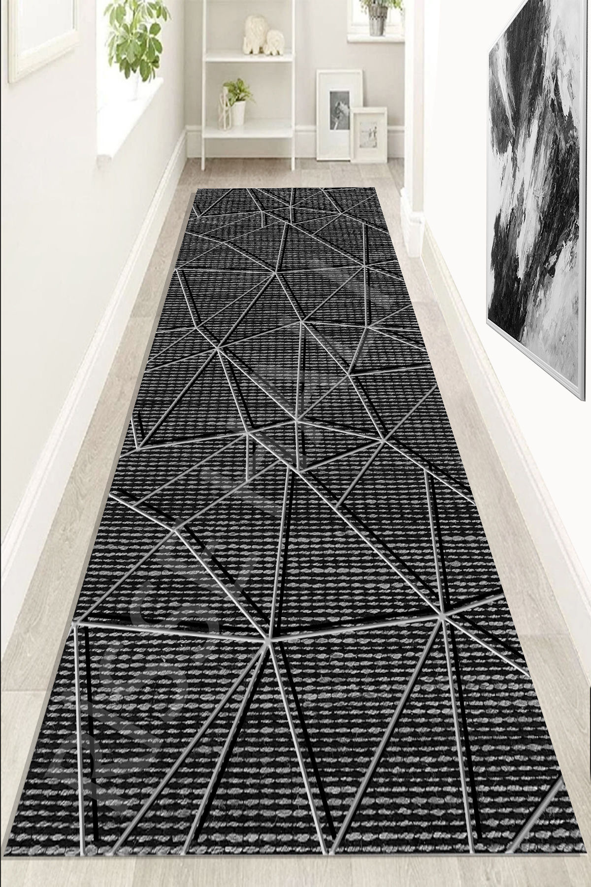 Dot Taban- Decozade 3D Çizgili Gri Kaydırmaz Makinede yıkanır leke tutmaz Yolluk Halı
