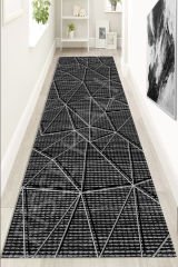 Dot Taban- Decozade 3D Çizgili Gri Kaydırmaz Makinede yıkanır leke tutmaz Yolluk Halı