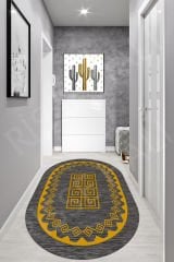 Dot Taban- Decozade Kaydırmaz Gold Gri Makinede yıkanır leke tutmaz Oval Hol Halı