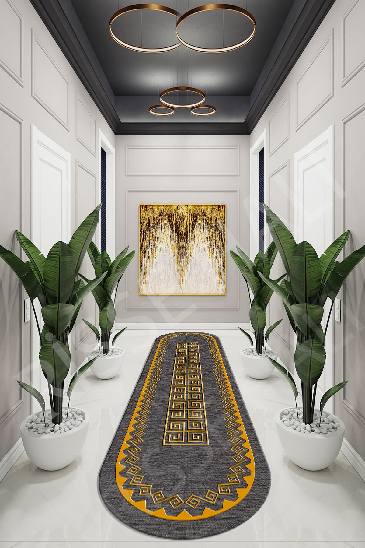 Dot Taban- Decozade Kaydırmaz Gold Gri Makinede yıkanır leke tutmaz Oval Uzun Halı