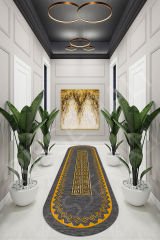 Dot Taban- Decozade Kaydırmaz Gold Gri Makinede yıkanır leke tutmaz Oval Uzun Halı