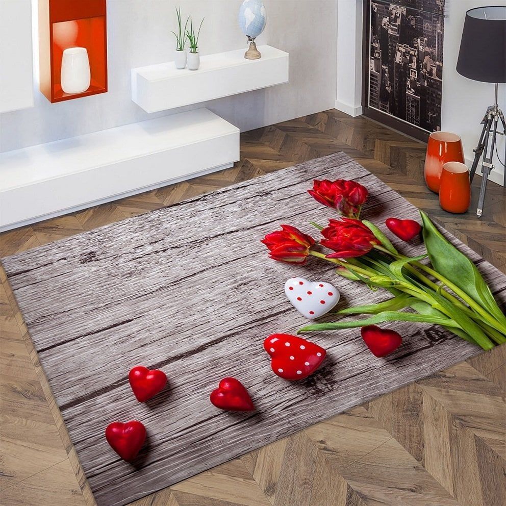 Dot Taban-  3D Kalp Desenli Salon Halısı