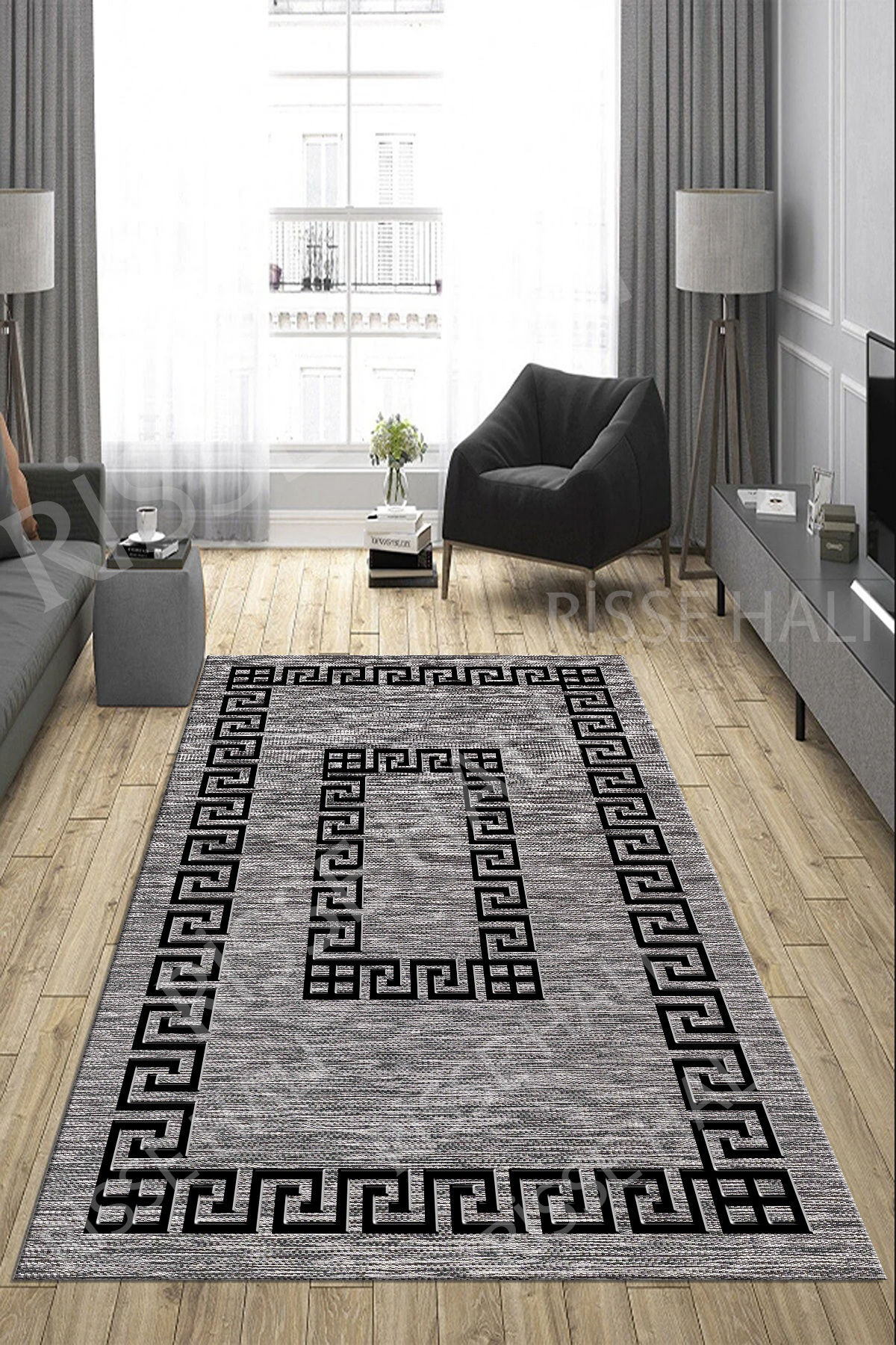 Dot Taban- Decozade Kaydırmaz Siyah Gri Makinede yıkanır leke tutmaz Salon Halısı