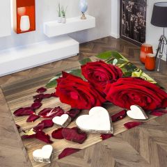 Dot Taban- Beyaz Kalp Gül Desenli Salon Halısı