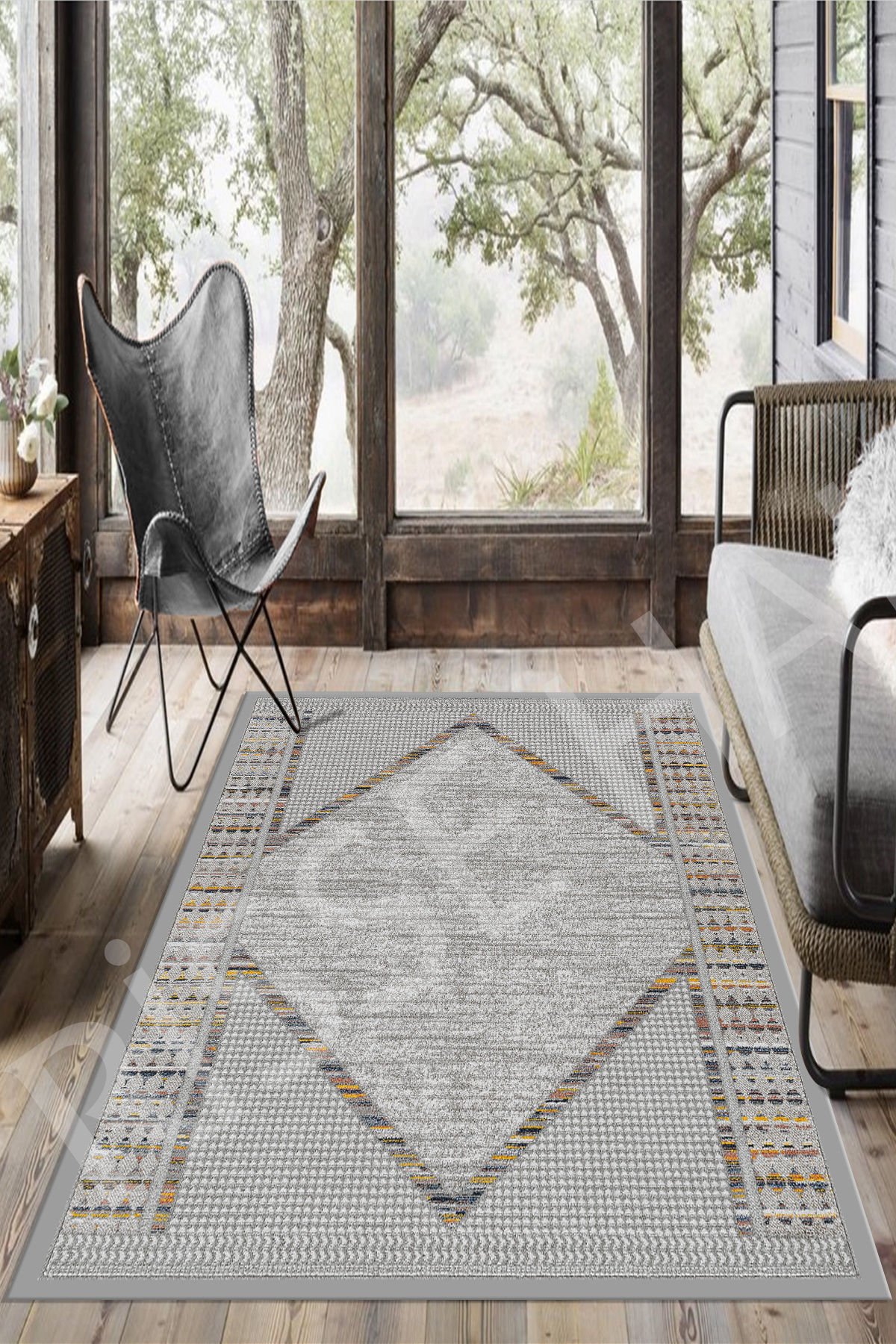 Dot Taban- Yeni Trend Path Desenli Gri Renk Kaydırmaz Makinede yıkanır leke tutmaz Salon Halısı